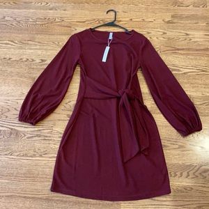 Lionstill maroon long sleeve front tie dress